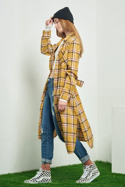 Plaid Print Collar Long Shirt Dress us.meeeshop - 