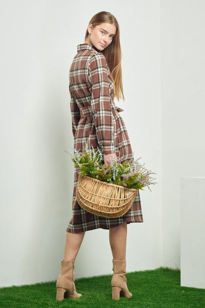 Plaid Print Collar Long Shirt Dress us.meeeshop - 