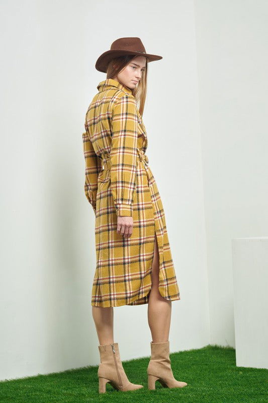 Plaid Print Collar Long Shirt Dress us.meeeshop - 