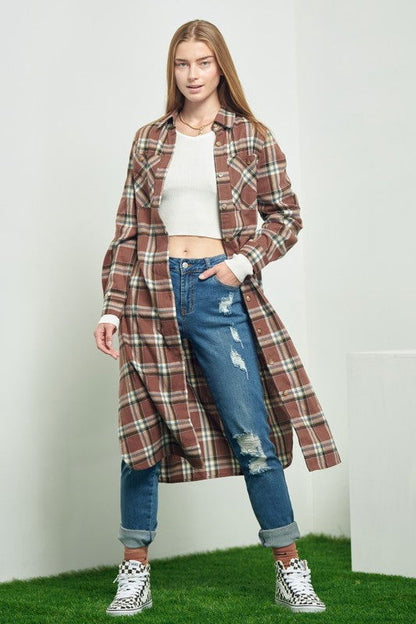 Plaid Print Collar Long Shirt Dress us.meeeshop - 