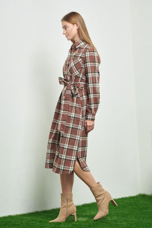 Plaid Print Collar Long Shirt Dress us.meeeshop - 