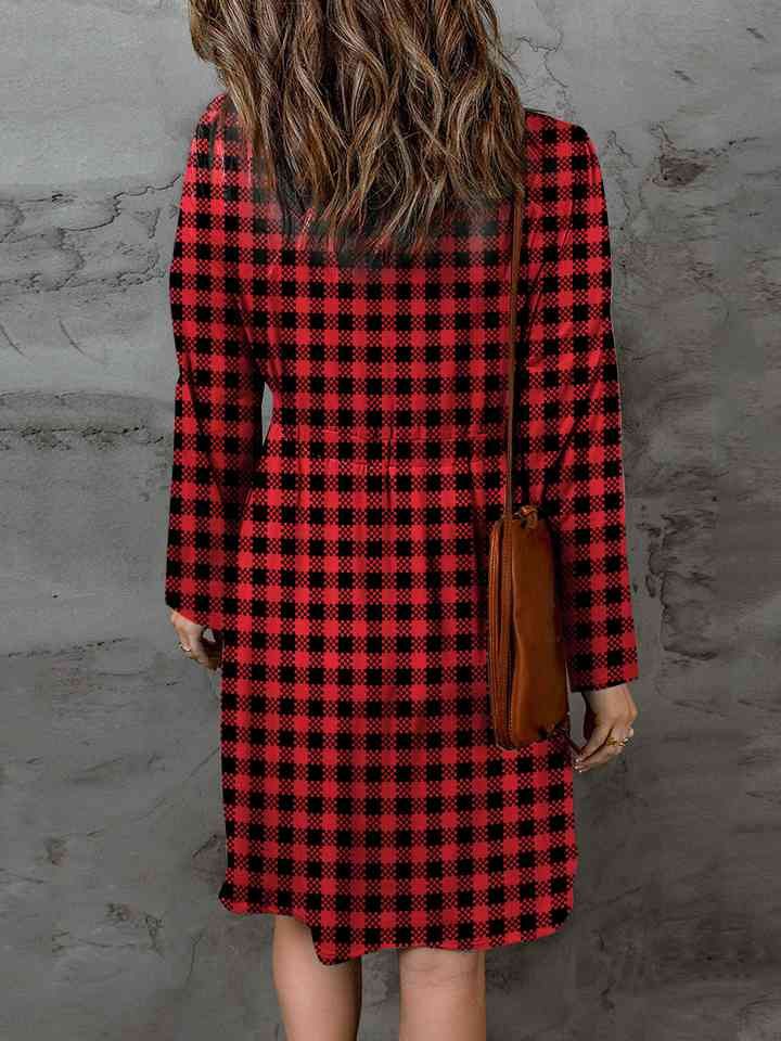 Plaid Round Neck Long Sleeve Magic Dress us.meeeshop - Dresses