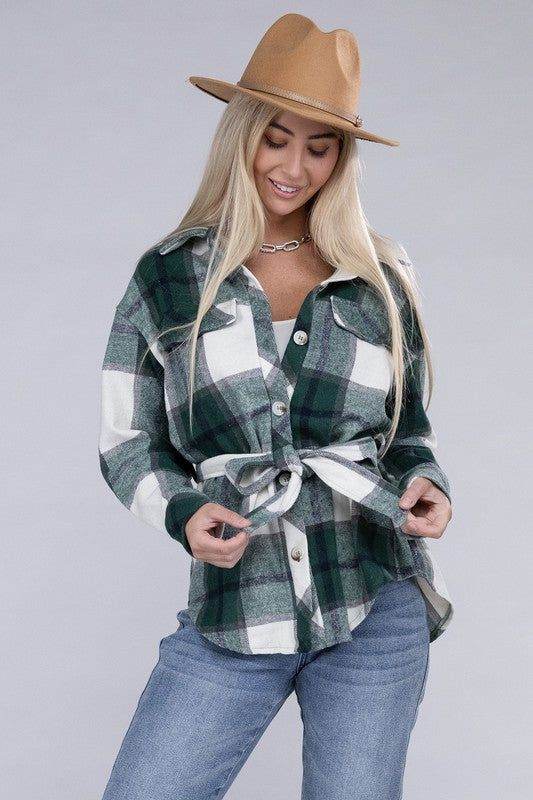 Plaid Belted Shacket - us.meeeshop