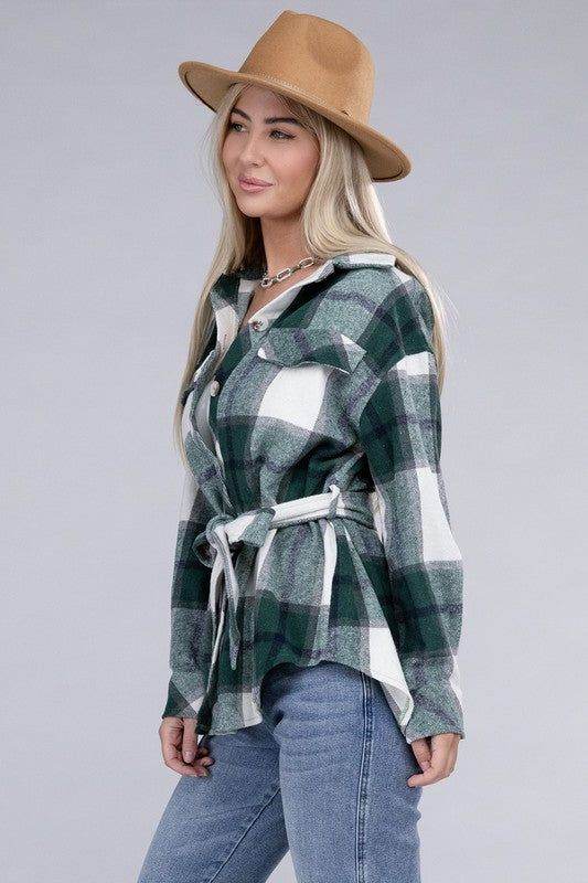 Plaid Belted Shacket - us.meeeshop