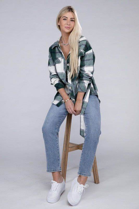 Plaid Belted Shacket - us.meeeshop