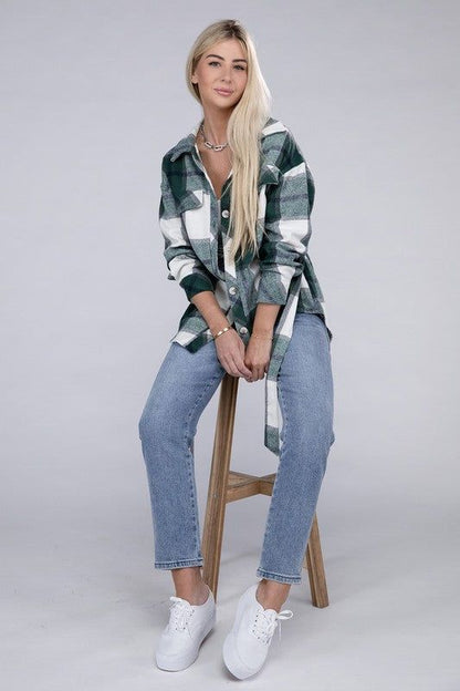 Women's Plaid Belted Shacket - us.meeeshop