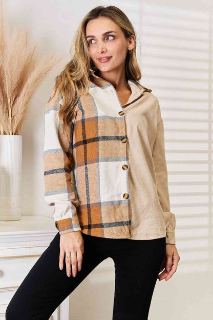 Women's Plaid Print Dropped Shoulder Shirt - us.meeeshop