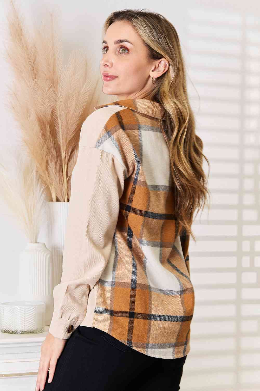 Women's Plaid Print Dropped Shoulder Shirt - us.meeeshop