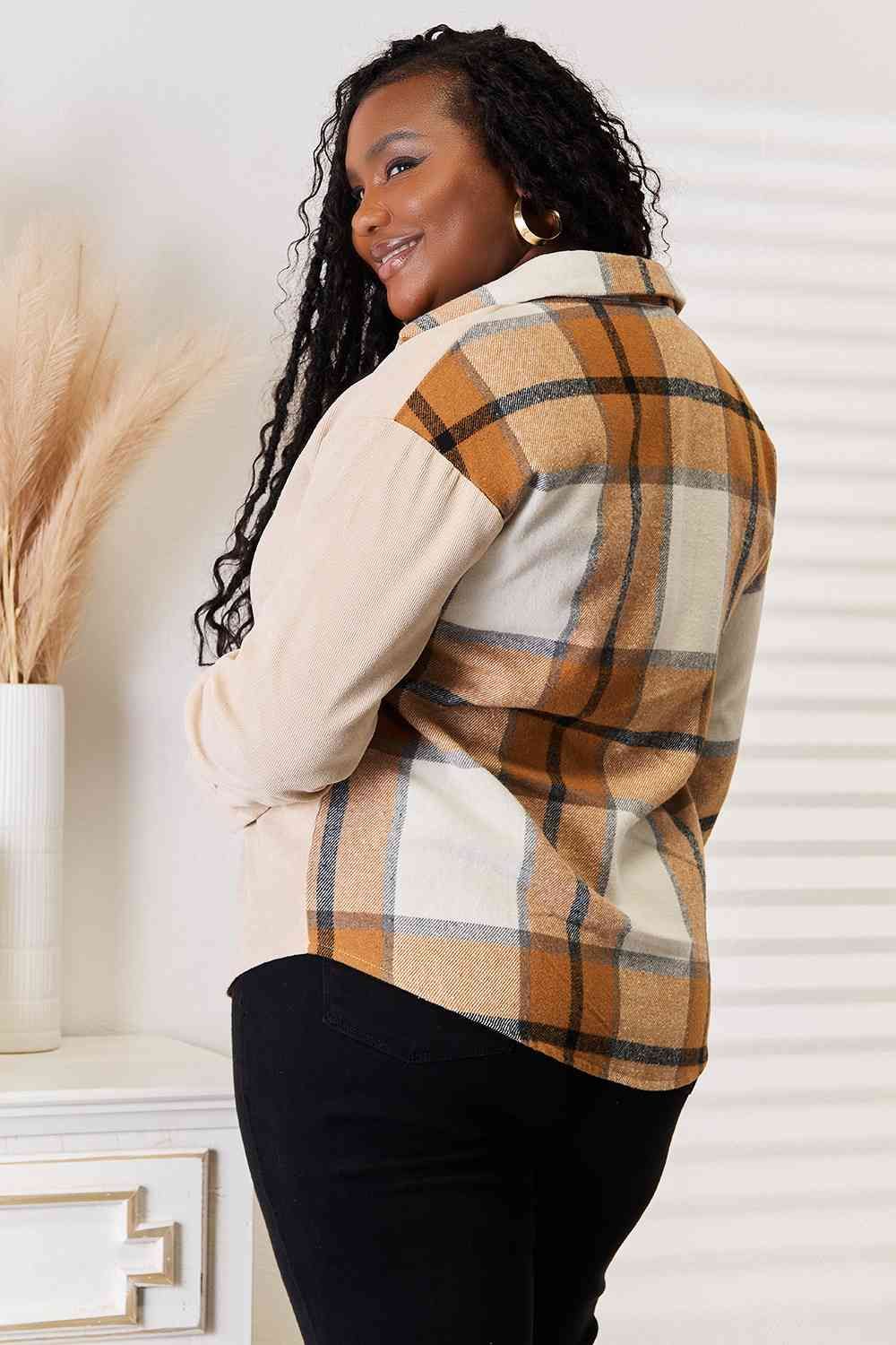 Women's Plaid Print Dropped Shoulder Shirt - us.meeeshop