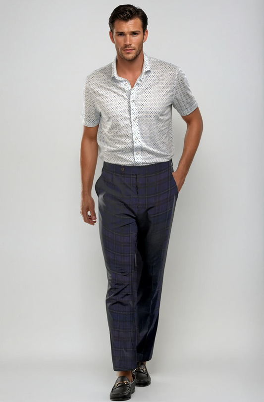 pleated wool trouser Pleated Wool Trouser Pants - Navy Plaid M (bottom) - shop at us.meeeshop