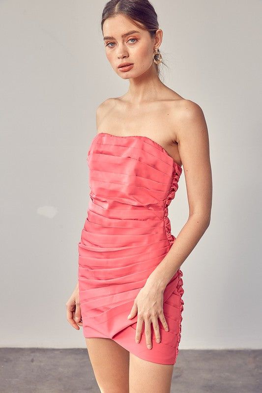 Pleated Wrap Tube Dress - us.meeeshop