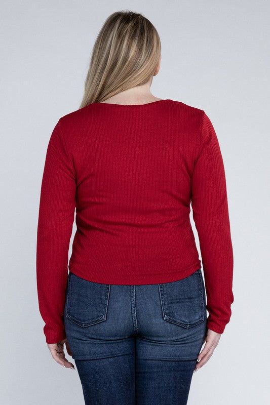 Plus Classic Ribbed Round Neck Long Sleeve us.meeeshop - 