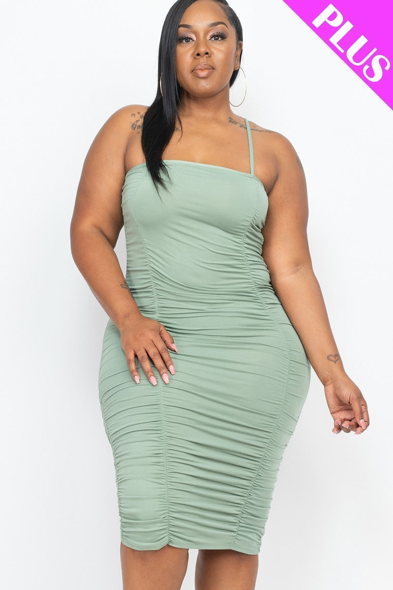 Plus Size Double Ruched Front And Ruched Back Detail Mini Dress | us.meeeshop