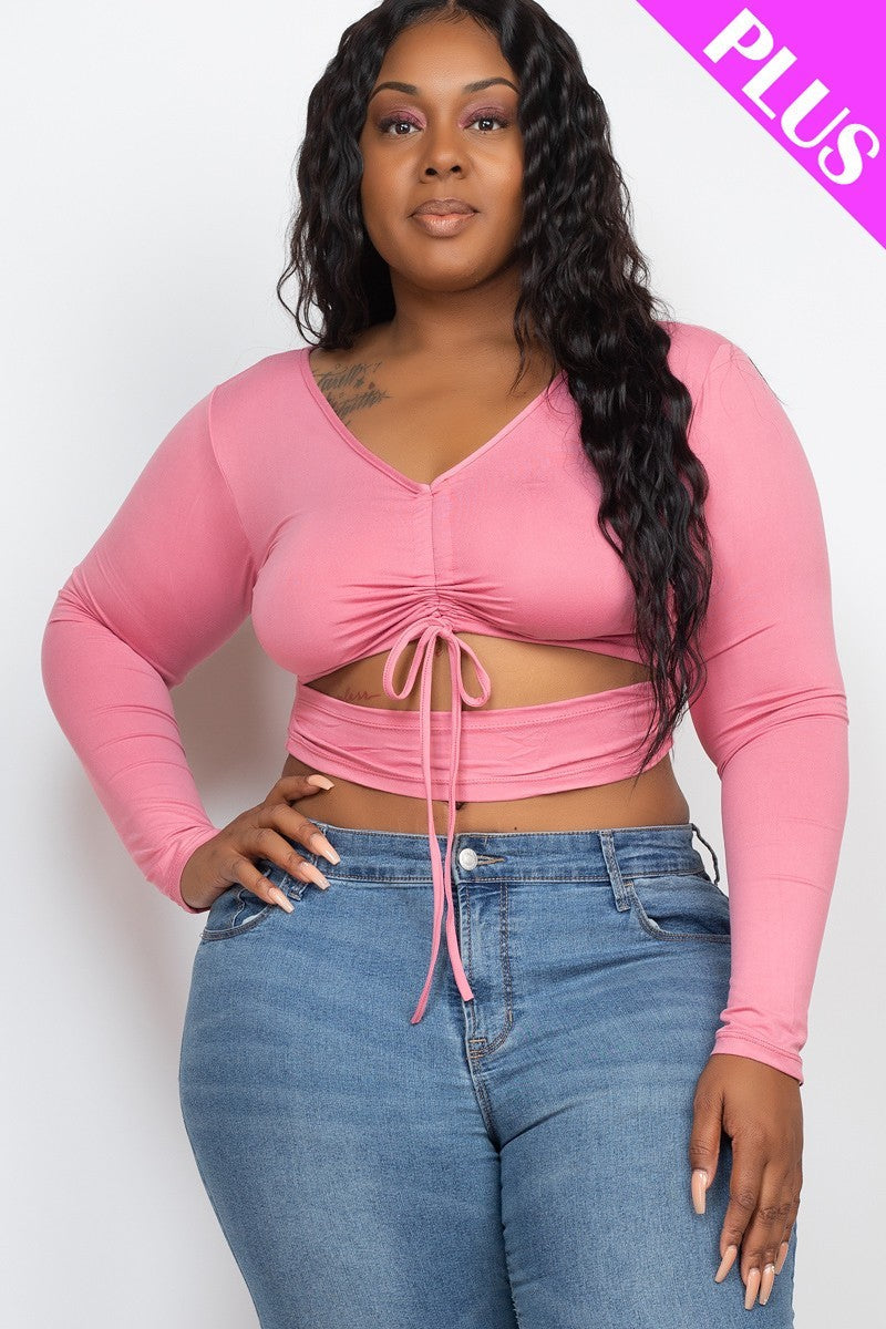 Plus Size Drawstring Ruched Cutout Crop Top | us.meeeshop
