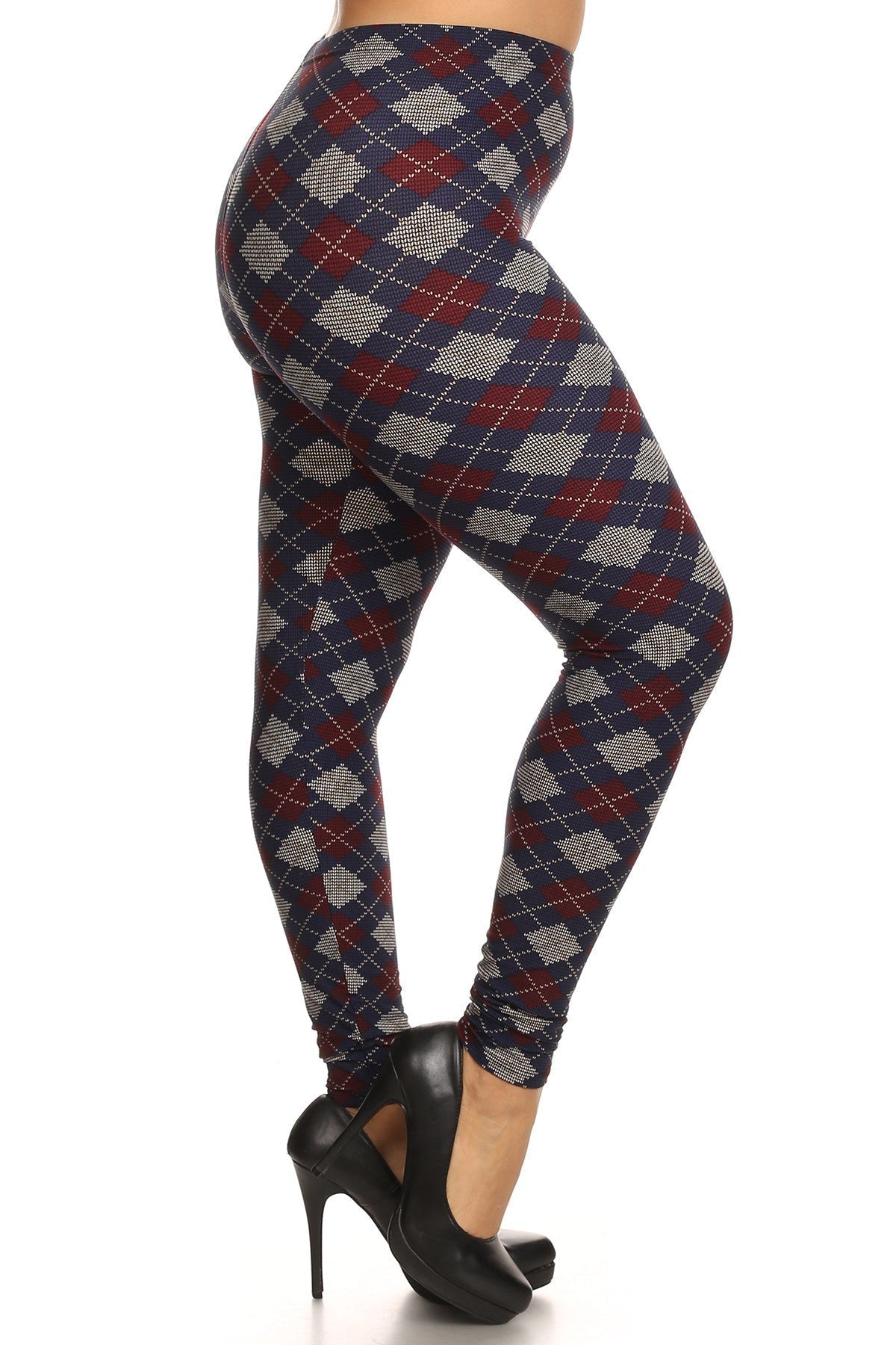 Plus Size Plaid Graphic Printed Knit Legging With Elastic Waist Detail | us.meeeshop