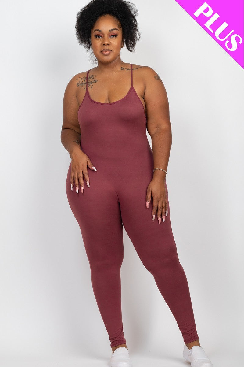 Plus Size Solid Bodycon Cami Jumpsuit | us.meeeshop