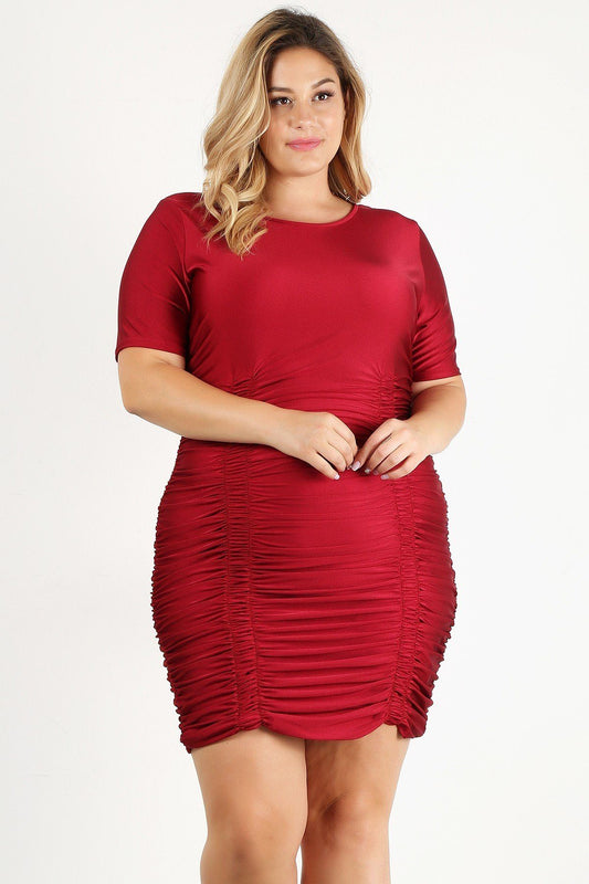 Plus Size Solid Bodycon Mini Dress In Ruby | us.meeeshop
