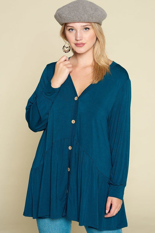 Plus Size Solid Heavy Rayon Modal Jersey Faux Button Up | us.meeeshop
