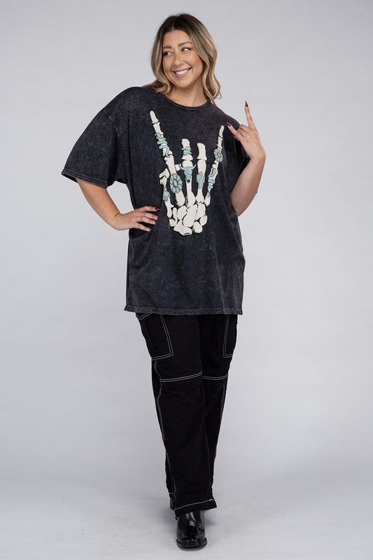 Plus Skeleton Rock Hand Sign Graphic Top us.meeeshop - Shirts & Tops