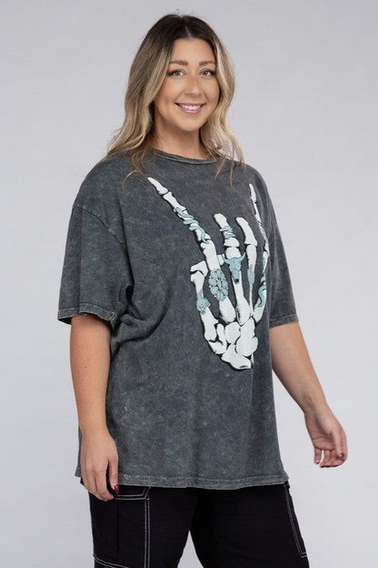 Plus Skeleton Rock Hand Sign Graphic Top us.meeeshop - 