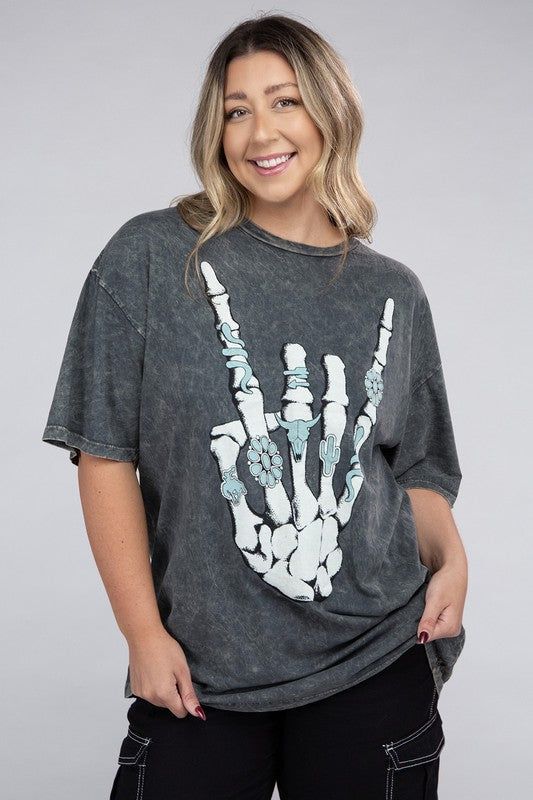 Plus Skeleton Rock Hand Sign Graphic Top us.meeeshop - 