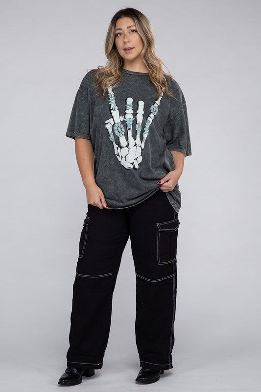 Plus Skeleton Rock Hand Sign Graphic Top us.meeeshop - 