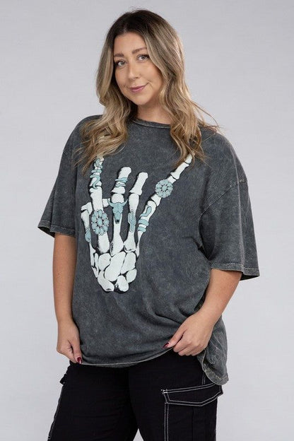 Plus Skeleton Rock Hand Sign Graphic Top us.meeeshop - 