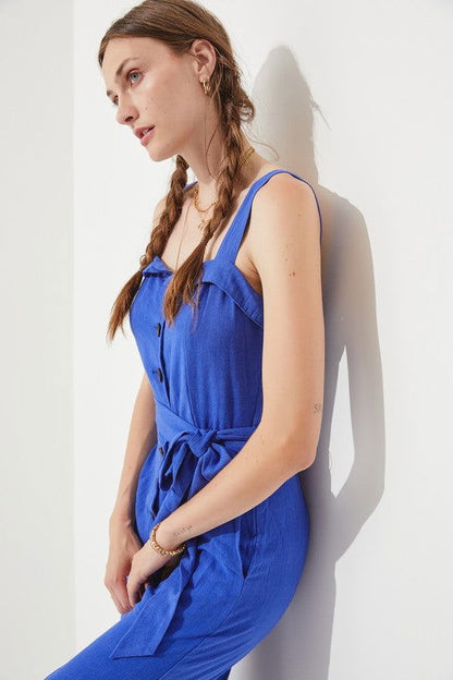 Plus Sleeveless Adjustable Strap Button Jumpsuit us.meeeshop - 