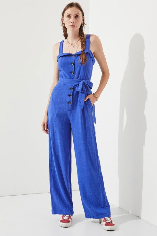 Plus Sleeveless Adjustable Strap Button Jumpsuit us.meeeshop - Jumpsuits & Rompers