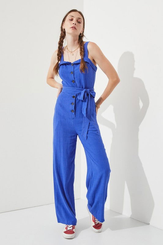 Plus Sleeveless Adjustable Strap Button Jumpsuit us.meeeshop - 