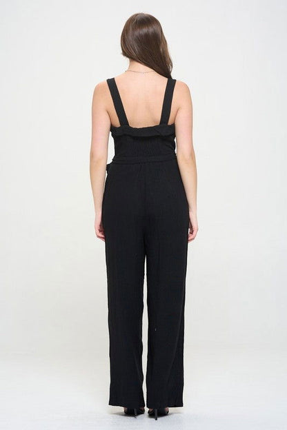 Plus Sleeveless Adjustable Strap Button Jumpsuit us.meeeshop - 