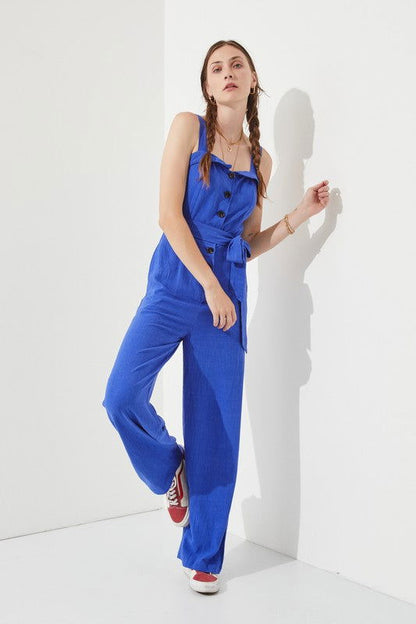 Plus Sleeveless Adjustable Strap Button Jumpsuit us.meeeshop - 