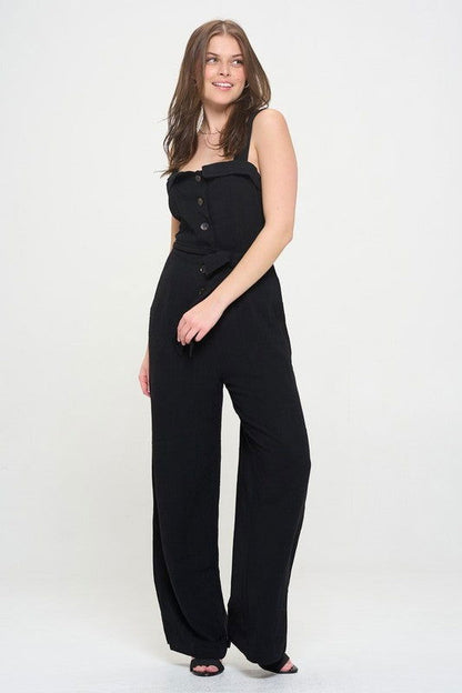 Plus Sleeveless Adjustable Strap Button Jumpsuit us.meeeshop - 