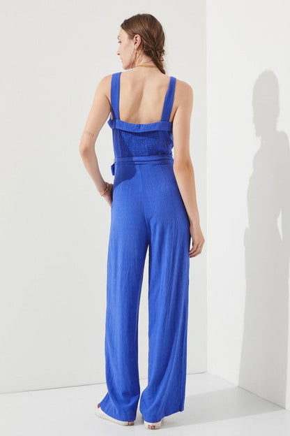 Plus Sleeveless Adjustable Strap Button Jumpsuit us.meeeshop - 