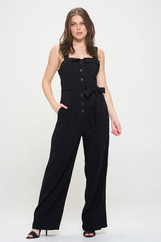 Plus Sleeveless Adjustable Strap Button Jumpsuit us.meeeshop - 