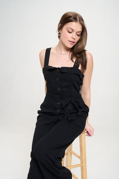 Plus Sleeveless Adjustable Strap Button Jumpsuit us.meeeshop - 