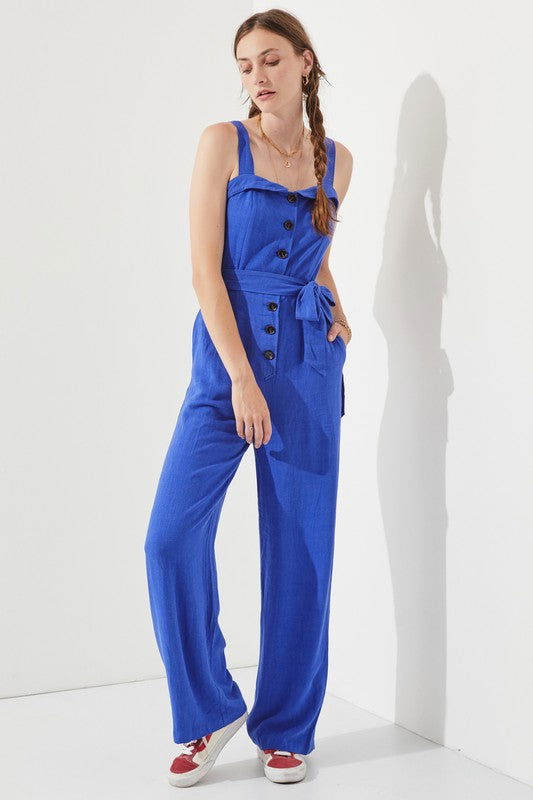 Plus Sleeveless Adjustable Strap Button Jumpsuit us.meeeshop - 