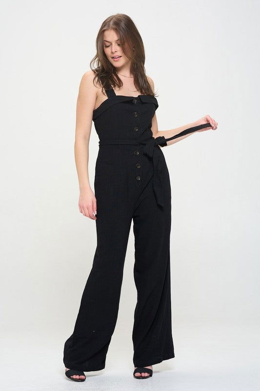 Plus Sleeveless Adjustable Strap Button Jumpsuit us.meeeshop - 