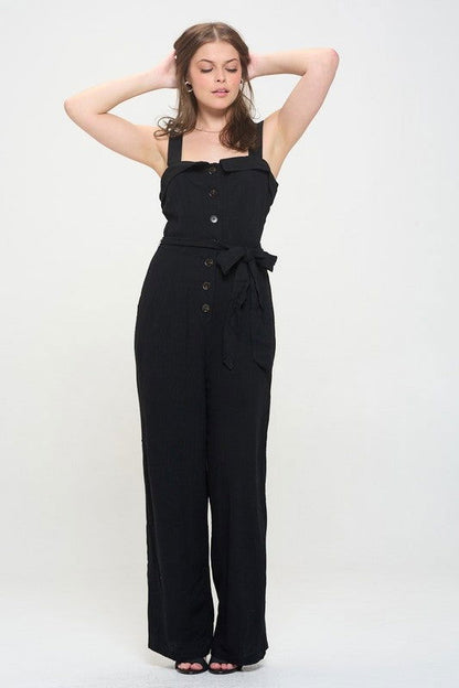 Plus Sleeveless Adjustable Strap Button Jumpsuit us.meeeshop - 