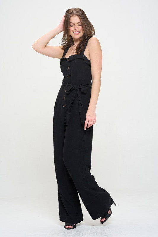 Plus Sleeveless Adjustable Strap Button Jumpsuit us.meeeshop - 