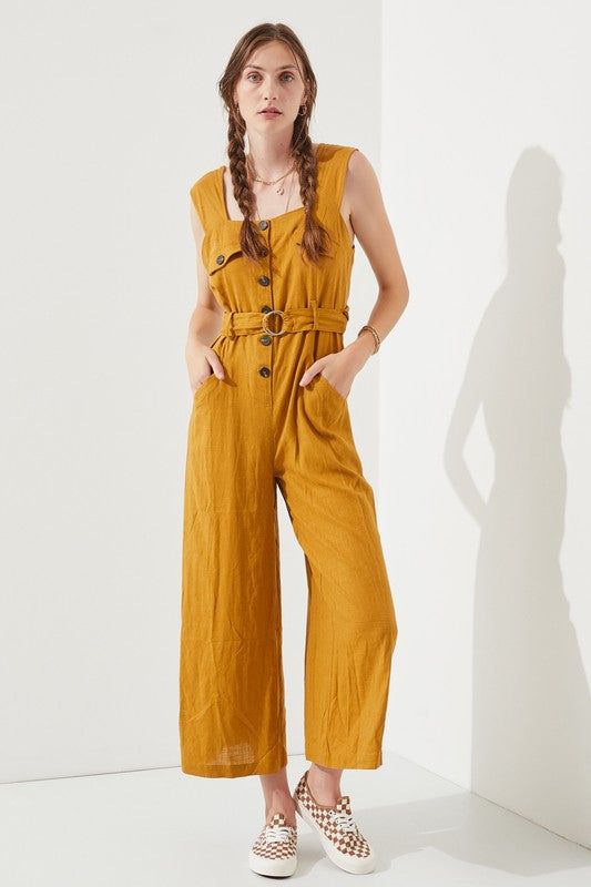 Plus Sleeveless Square Neck Button Ankle Jumpsuit us.meeeshop - 