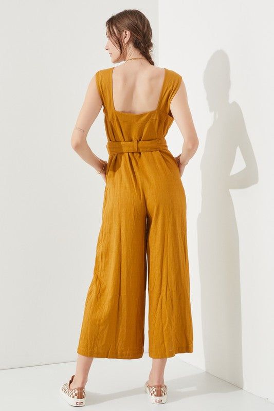 Plus Sleeveless Square Neck Button Ankle Jumpsuit us.meeeshop - 