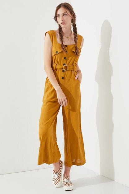 Plus Sleeveless Square Neck Button Ankle Jumpsuit us.meeeshop - 