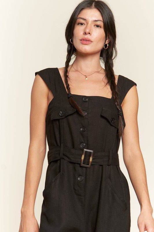 Plus Sleeveless Square Neck Button Ankle Jumpsuit us.meeeshop - 