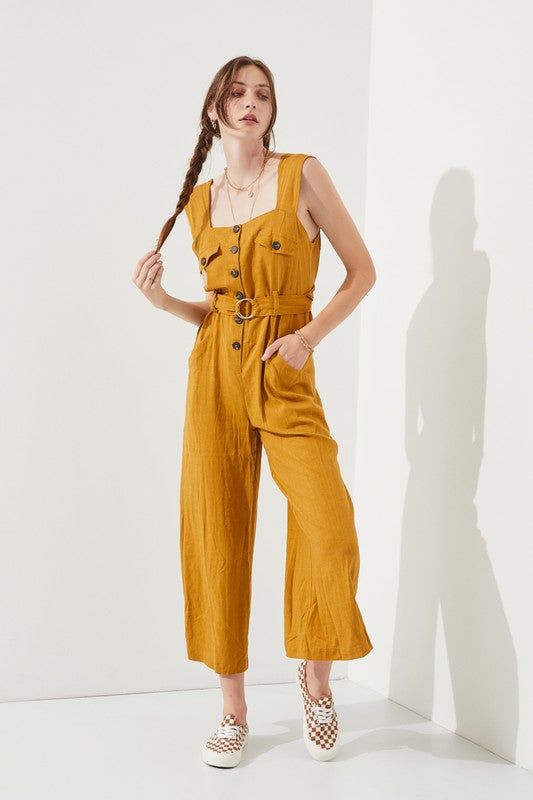 Plus Sleeveless Square Neck Button Ankle Jumpsuit us.meeeshop - 