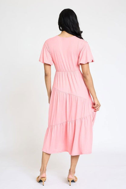 Plus Solid Diagonal Tiered Flowy Dress us.meeeshop - 