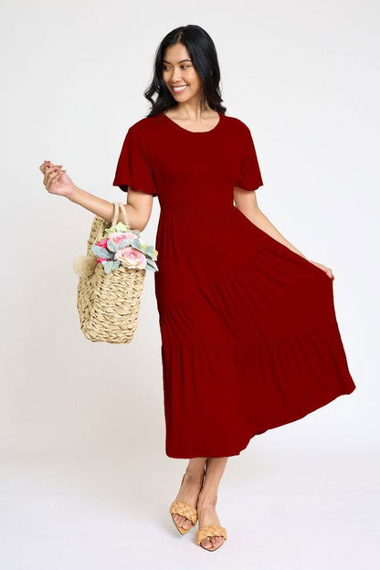 Plus Solid Diagonal Tiered Flowy Dress us.meeeshop - 