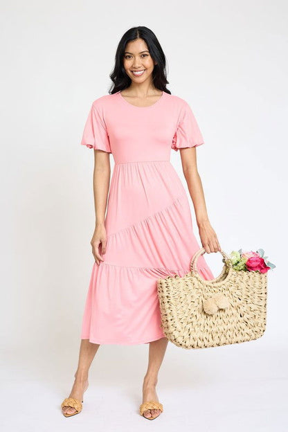 Plus Solid Diagonal Tiered Flowy Dress us.meeeshop - 