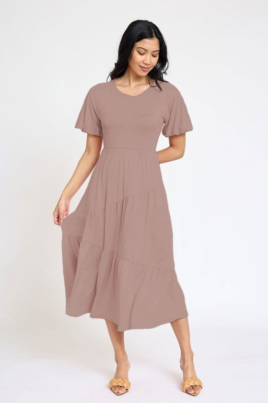 Plus Solid Diagonal Tiered Flowy Dress us.meeeshop - 