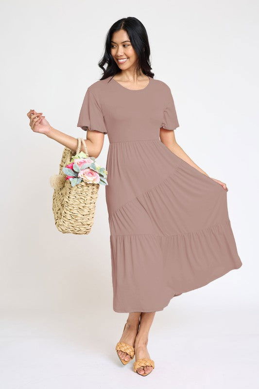 Plus Solid Diagonal Tiered Flowy Dress us.meeeshop - 